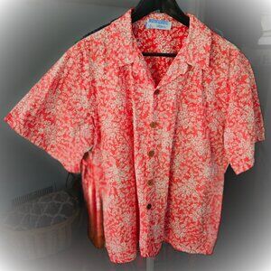 Vintage Ocean Pacific Sunwear Hawaiian Floral Shirt L Red White Women Men
